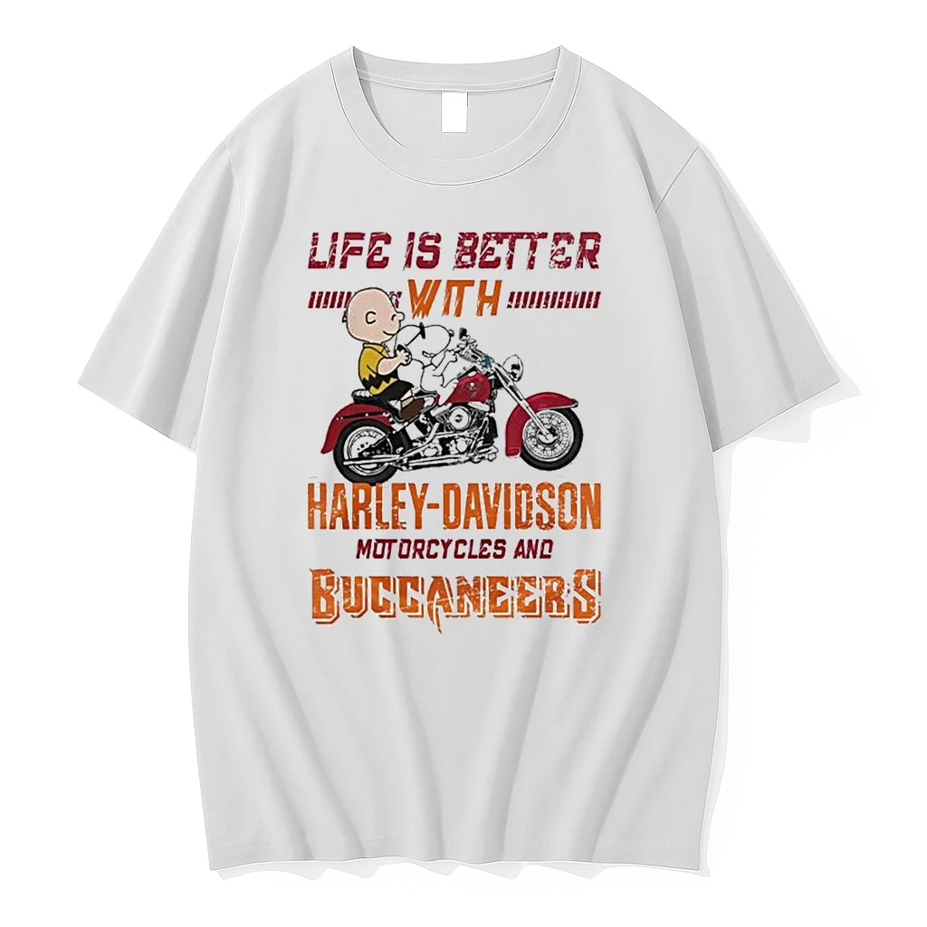 Whatwillwear Teeextra 20251223_125621 39_peanuts Life Is Better With Harley Davidson Motorcycles And Tampa Bay Buccaneers Nfl Shirts