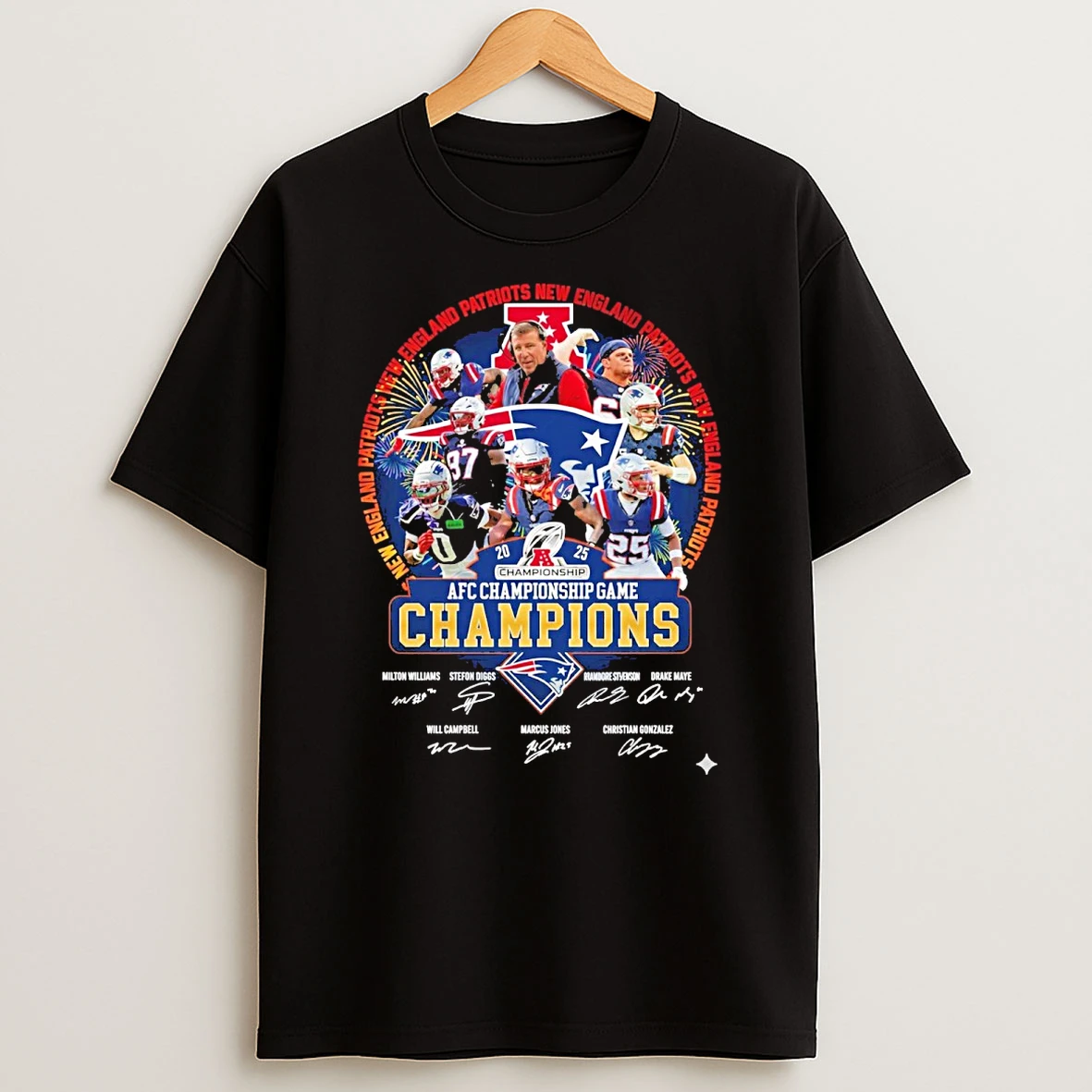 2025 American Football Conference Championship Game Champions New England Patriots Signature Shirts