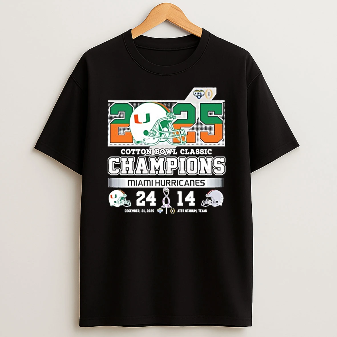 2025 Cotton Bowl Classic Champions Miami Hurricanes 24 14 Ohio State Shirts