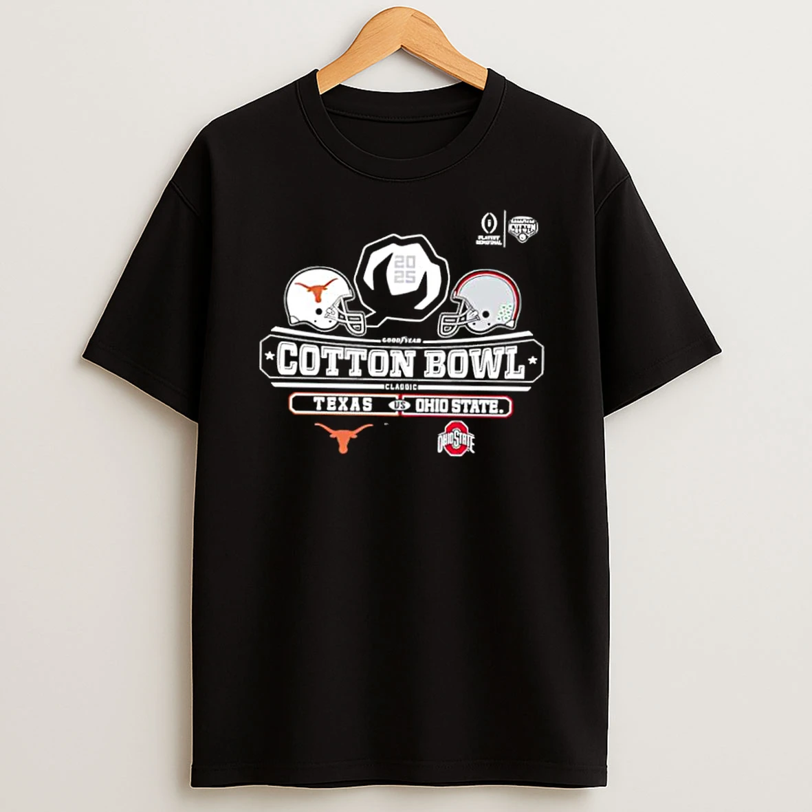 2025 Cotton Bowl Ohio State Buckeyes Vs Texas Longhorns Matchup College Football Playoff Semifinal Helmet Shirts