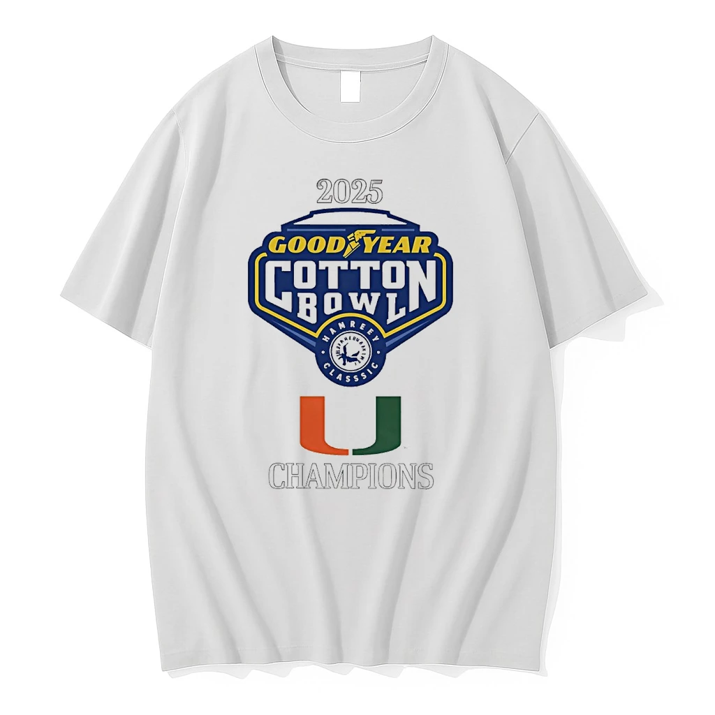 2025 Good Year Cotton Bowl Classic Champions Miami Hurricanes Football Logos Shirts