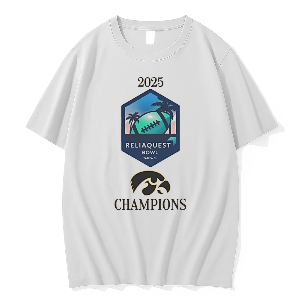 2025 Reliaquest Bowl Champions Iowa Hawkeyes Football Logos Shirts