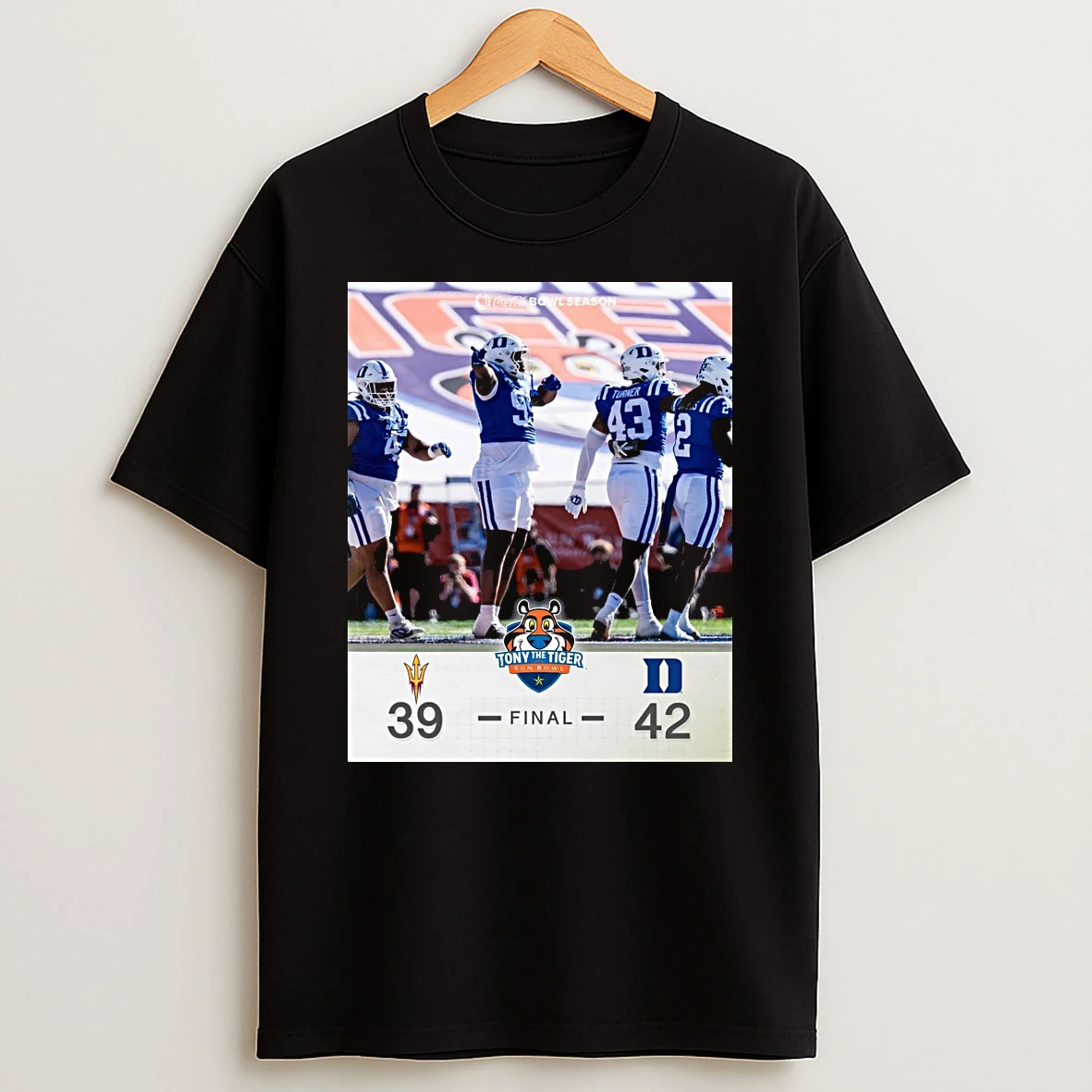 2025 Tony The Tiger Sun Bowl Score Duke Blue Devils Vs Arizona State Sun Devils 42 39 Shirts