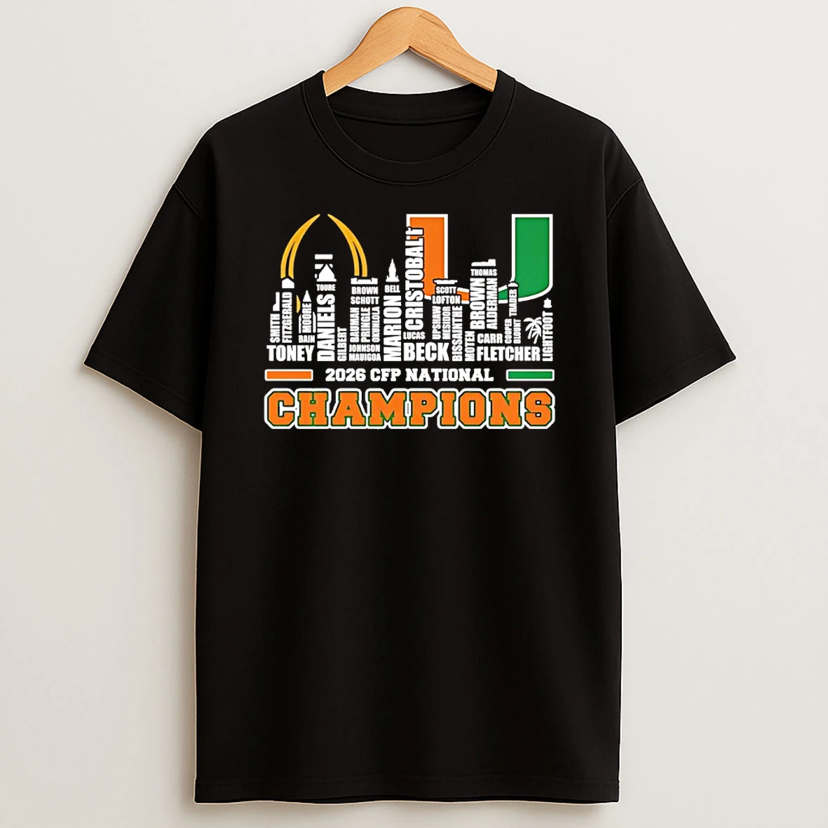 2026 Cfp National Champions Players Names City Skyline Miami Hurricanes Shirts