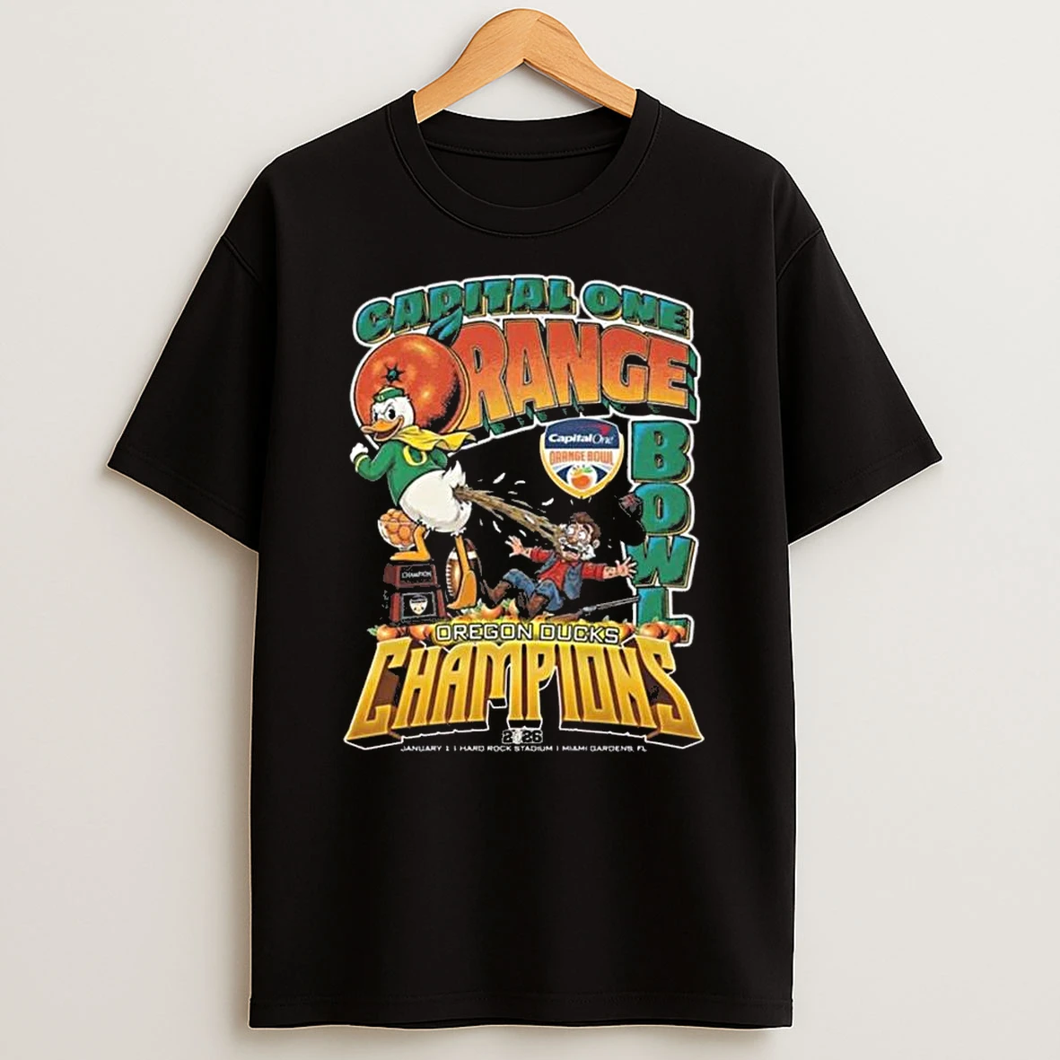2026 Capital One Orange Bowl Oregon Ducks Champions Mascot Vintage Shirts