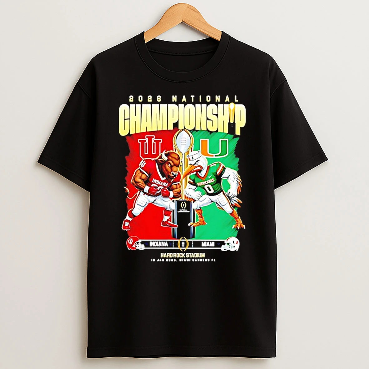 2026 National Championship Miami Hurricanes And Indiana Hoosiers Mascot Shirts