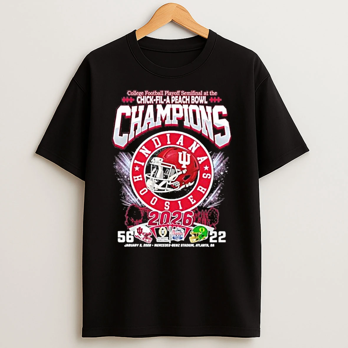 2026 Peach Bowl Champions Indiana Hoosiers 56 22 Oregon Ducks Shirts