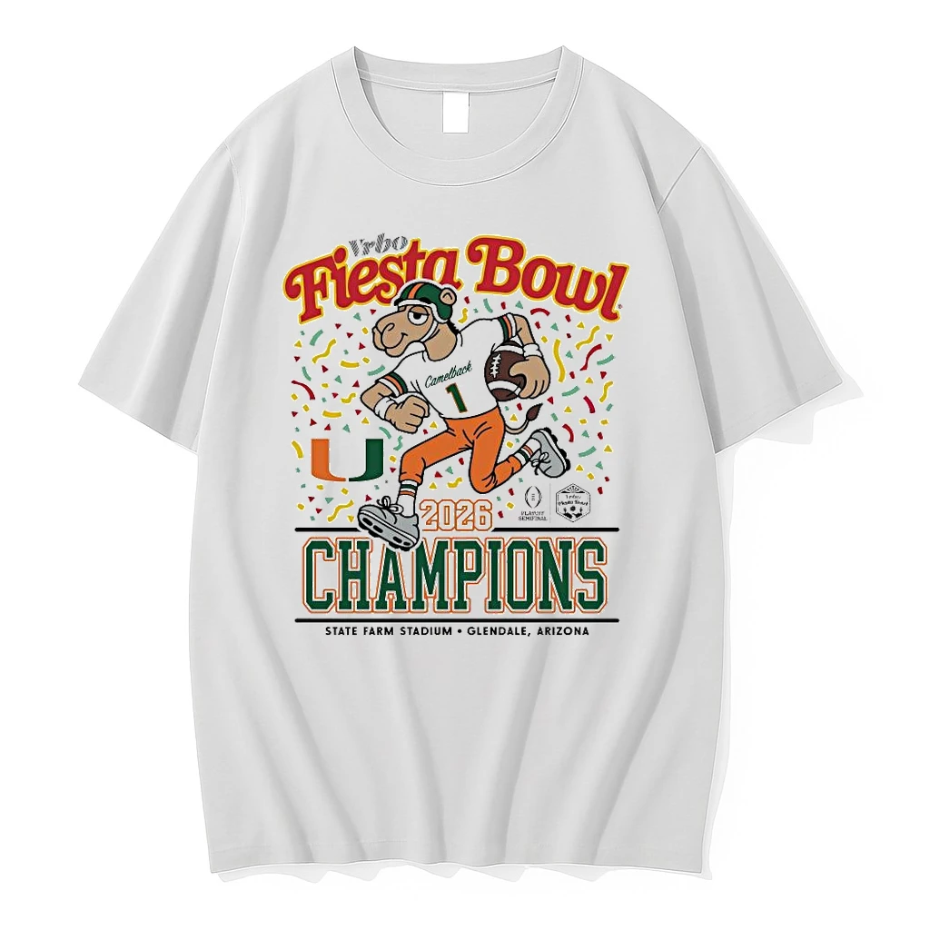 2026 Vrbo Fiesta Bowl Miami Hurricanes Champions Camelback Mascot Shirts