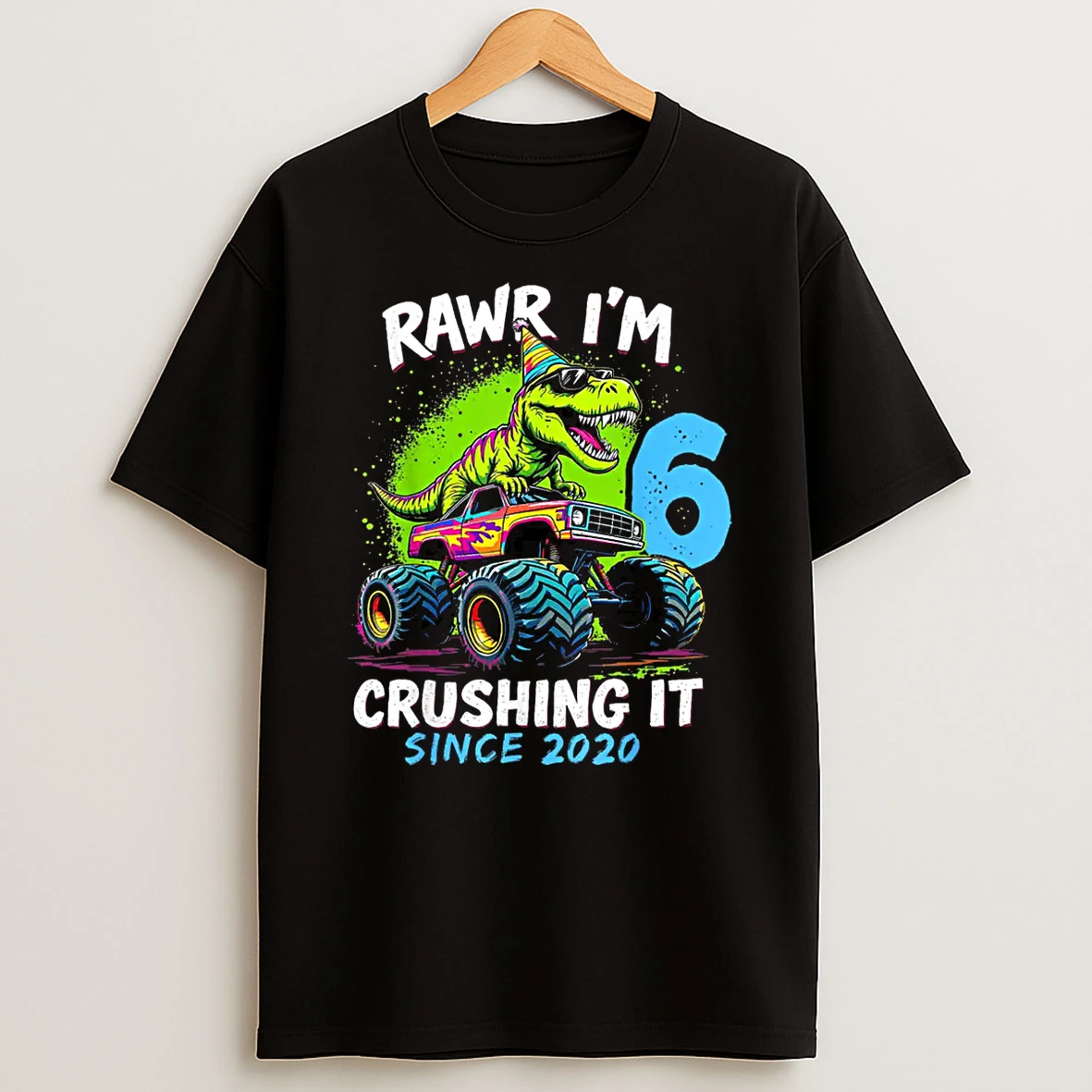 6th Birthday Monster Truck Dinosaur Party Boys Rawr Im 6 Shirts
