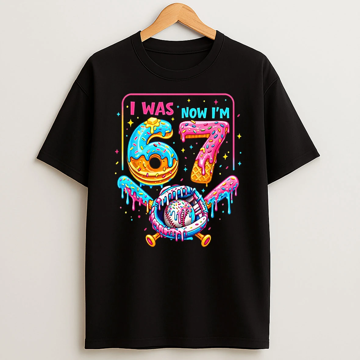 7th Birthday Boys I Was 6 Now Im 7 Baseball Ice Cream Drip Shirts