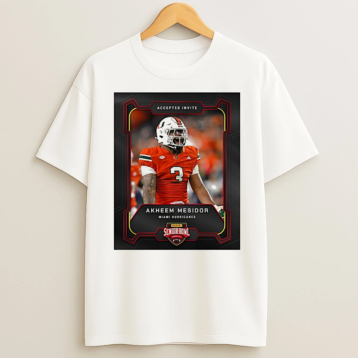 Accepted Invite Akheem Mesidor Miami Hurricanes 2026 Panini Senior Bowl Shirts