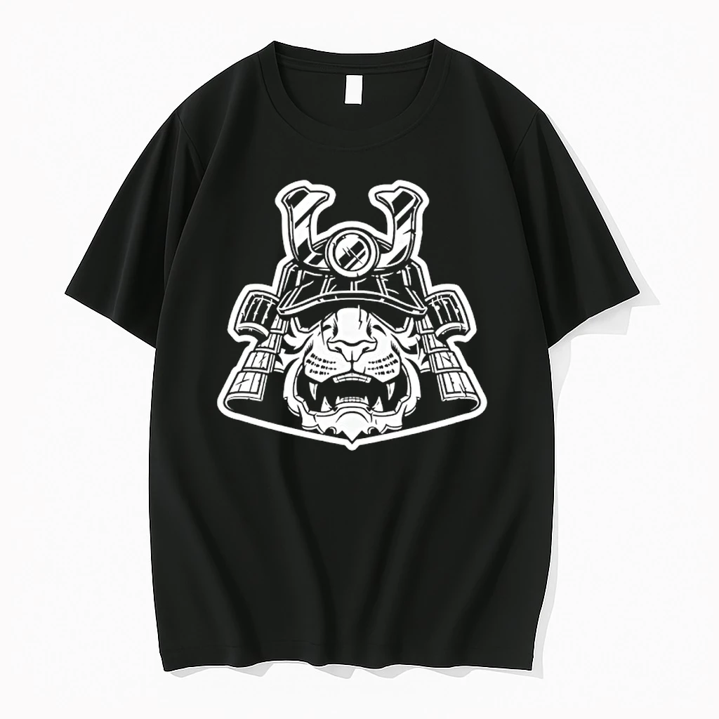 Angry Tiger Head In Samurai Helmet Art Shirts