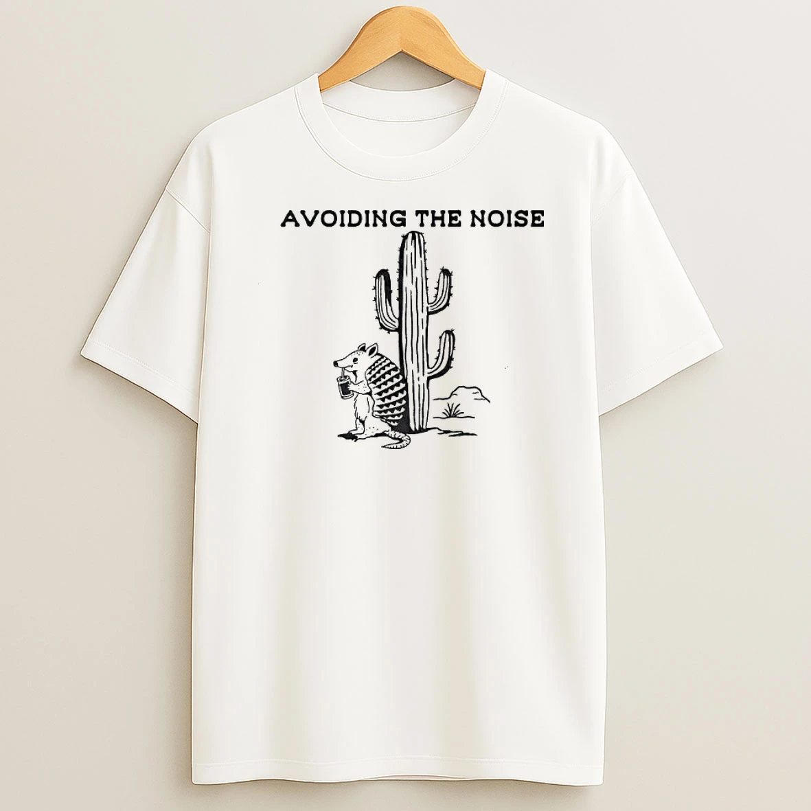 Avoiding The Noise Armadillo Drinking Under Saguaro Cactus Desert Shirts
