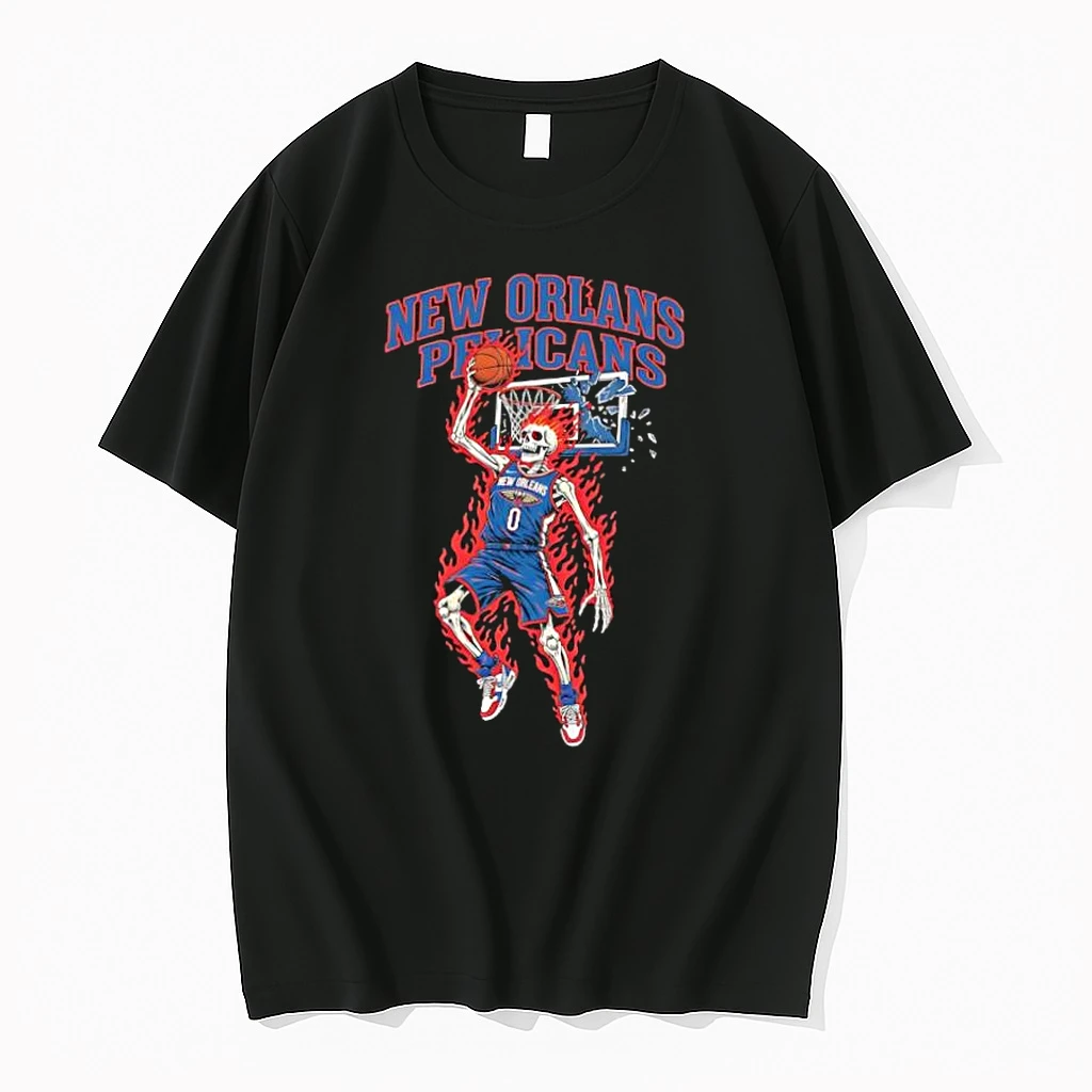 Awesome New Orleans Pelicans Mens Basketball Skeleton Player Fire Shirts