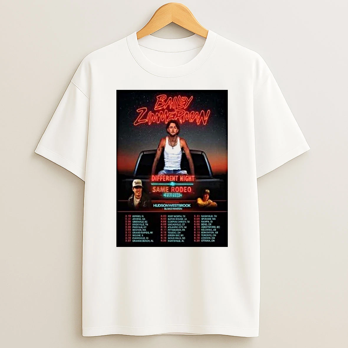 Bailey Zimmerman Different Night Same Rodeo Tour 2026 Shirts