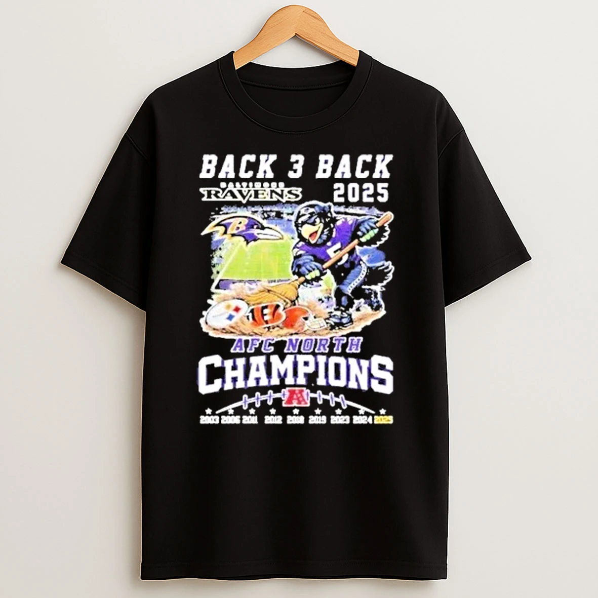 Baltimore Ravens Back 3 Back 2025 Afc North Champions Mascot Shirts