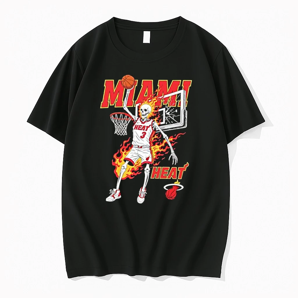 Best Miami Heat Mens Basketball Skeleton Player Fire Shirts