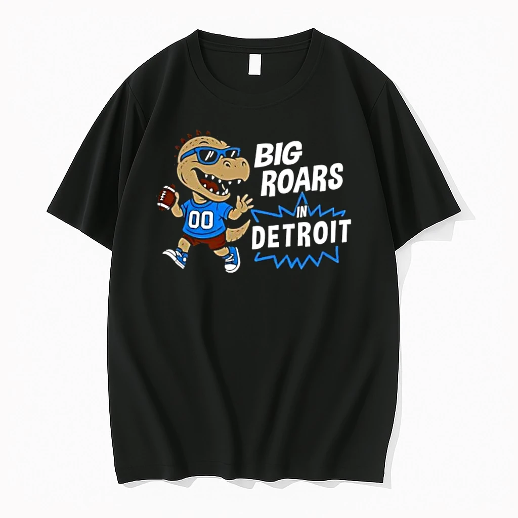 Big Roars In Detroit Lions Dinosaur Cartoon Funny Shirts