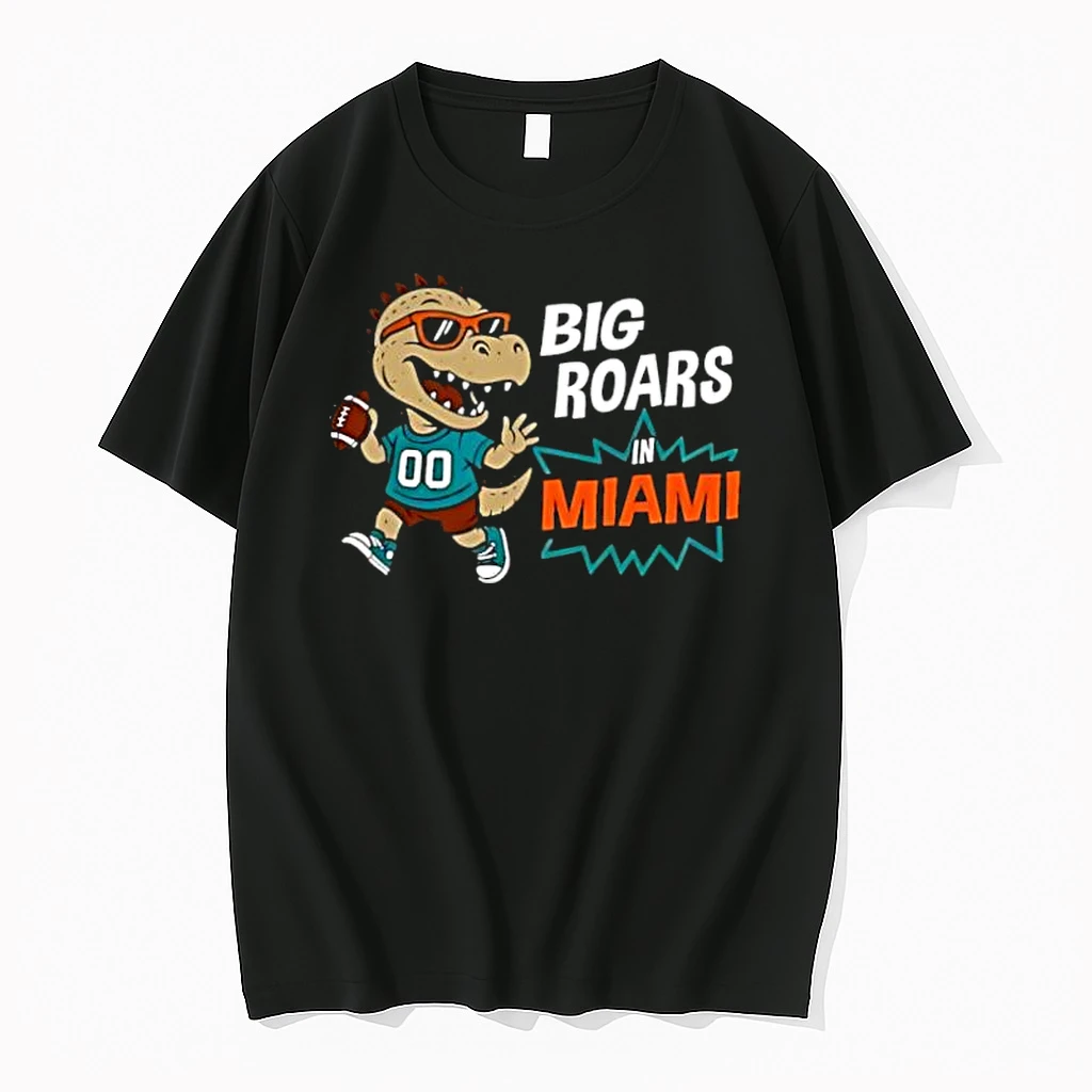 Big Roars In Miami Dolphins Dinosaur Cartoon Funny Shirts