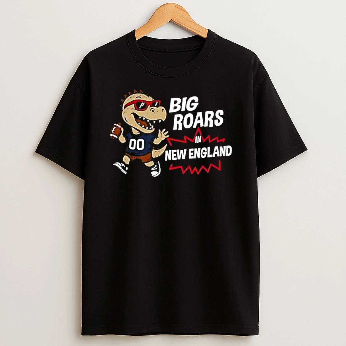 Big Roars In New England Patriots Dinosaur Cartoon Funny Shirts