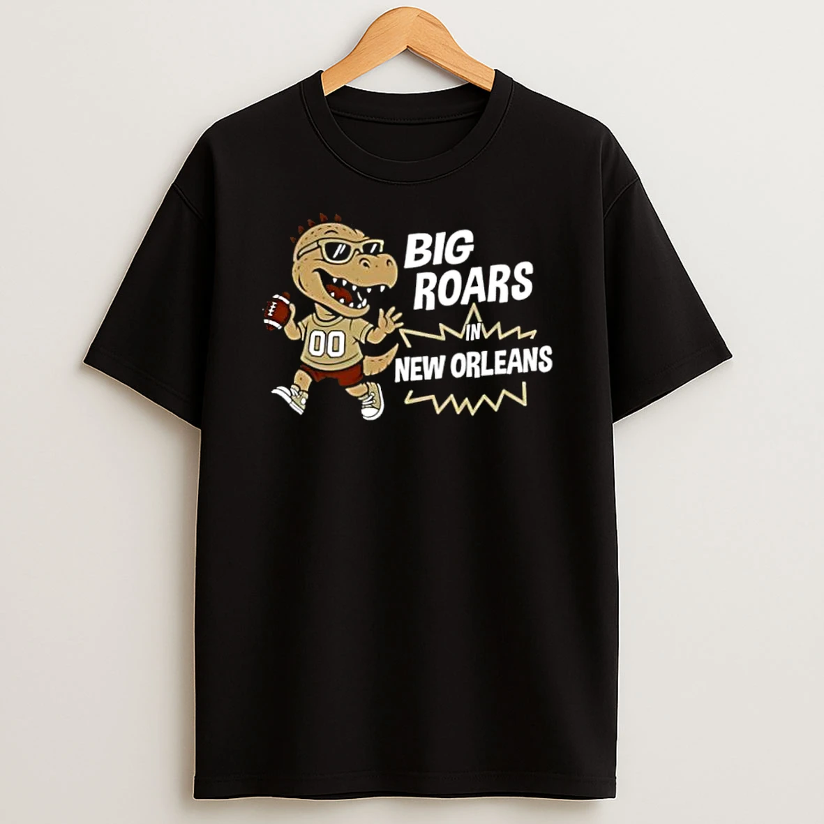 Big Roars In New Orleans Saints Dinosaur Cartoon Funny Shirts