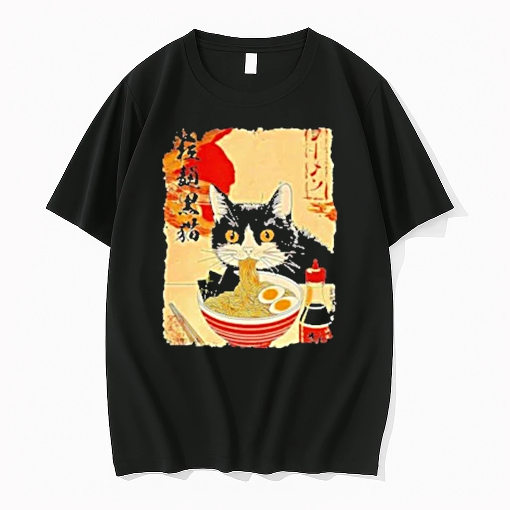 Black Cat Eats Ramen Japanese Ukiyo E Shirts