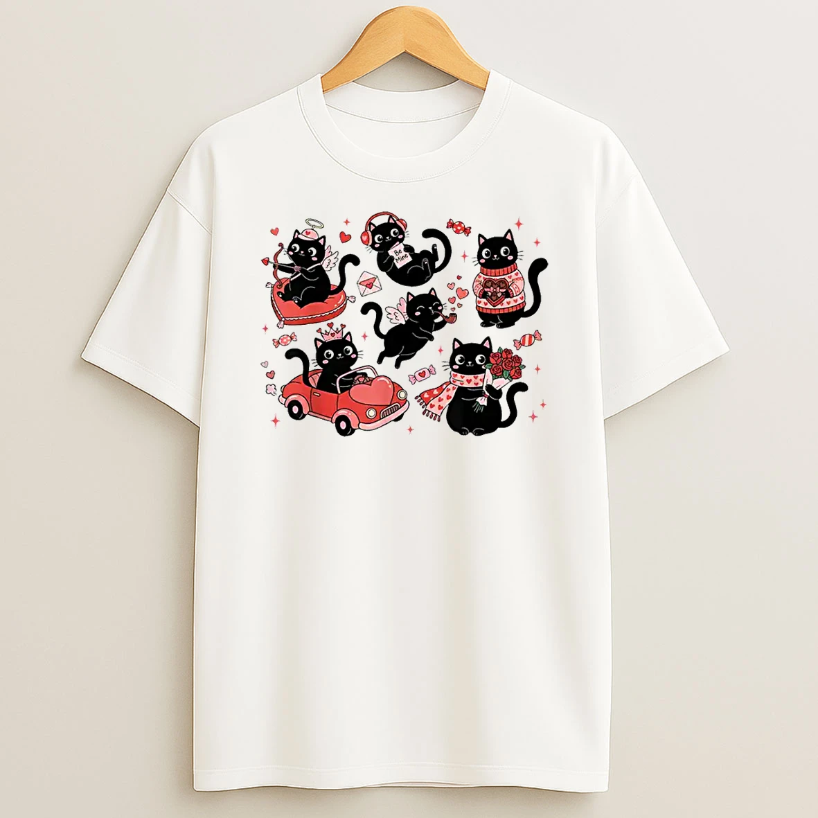 Black Cat Heart Valentines Day Cute Kitten Lover Shirts