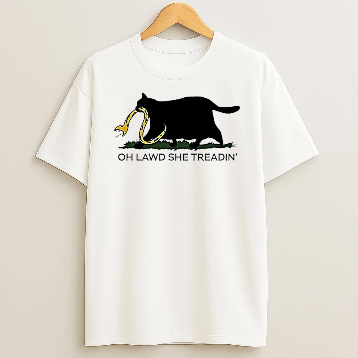 Black Cat Holding Snake Oh Lawd She Treadin Shirts