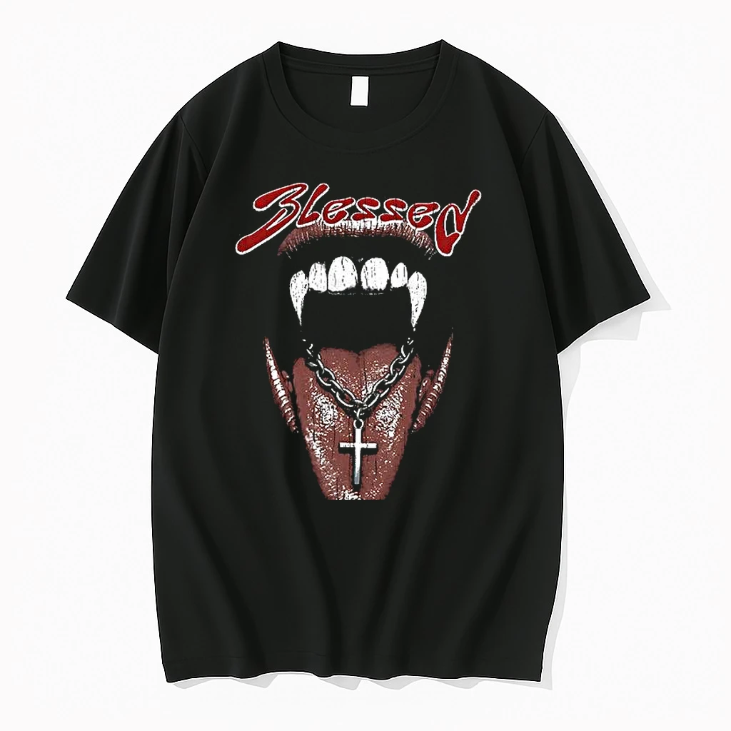 Blessed Vampire Mouth With Cross Gothic Dark Art Woman Shirts
