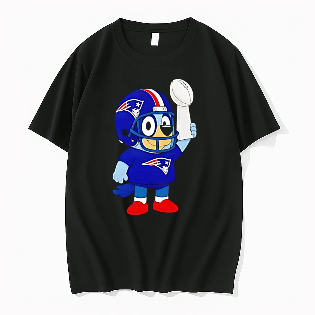 Bluey Cartoon Character Wearing Patriots Helmet Holding Super Bowl Trophy Shirts