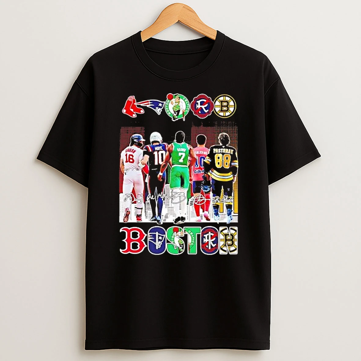 Boston Sports Teams Players Signatures Skyline Shirts