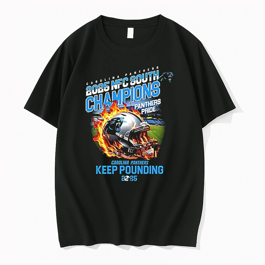 Carolina Panthers 2025 Nfc South Champions Keep Pounding Helmet Burning Woman Shirts