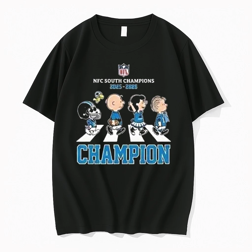 Carolina Panthers First Division Title In 10 Years Nfc South Champions 2025 2026 Peanuts Charlie Brown Snoopy Crossover Shirts