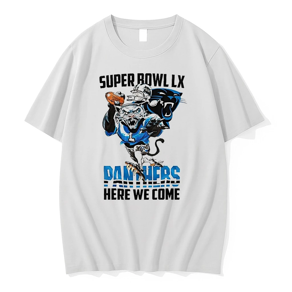 Carolina Panthers Nfl 2025 Division Champions Super Bowl Lx Panthers Here We Come Mascot Shirts