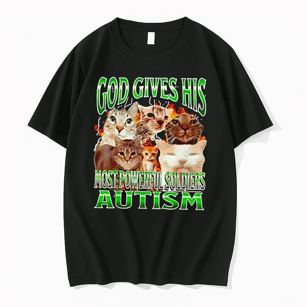Cats God Gives His Most Powerful Soldiers Autism Green Graphic Shirts