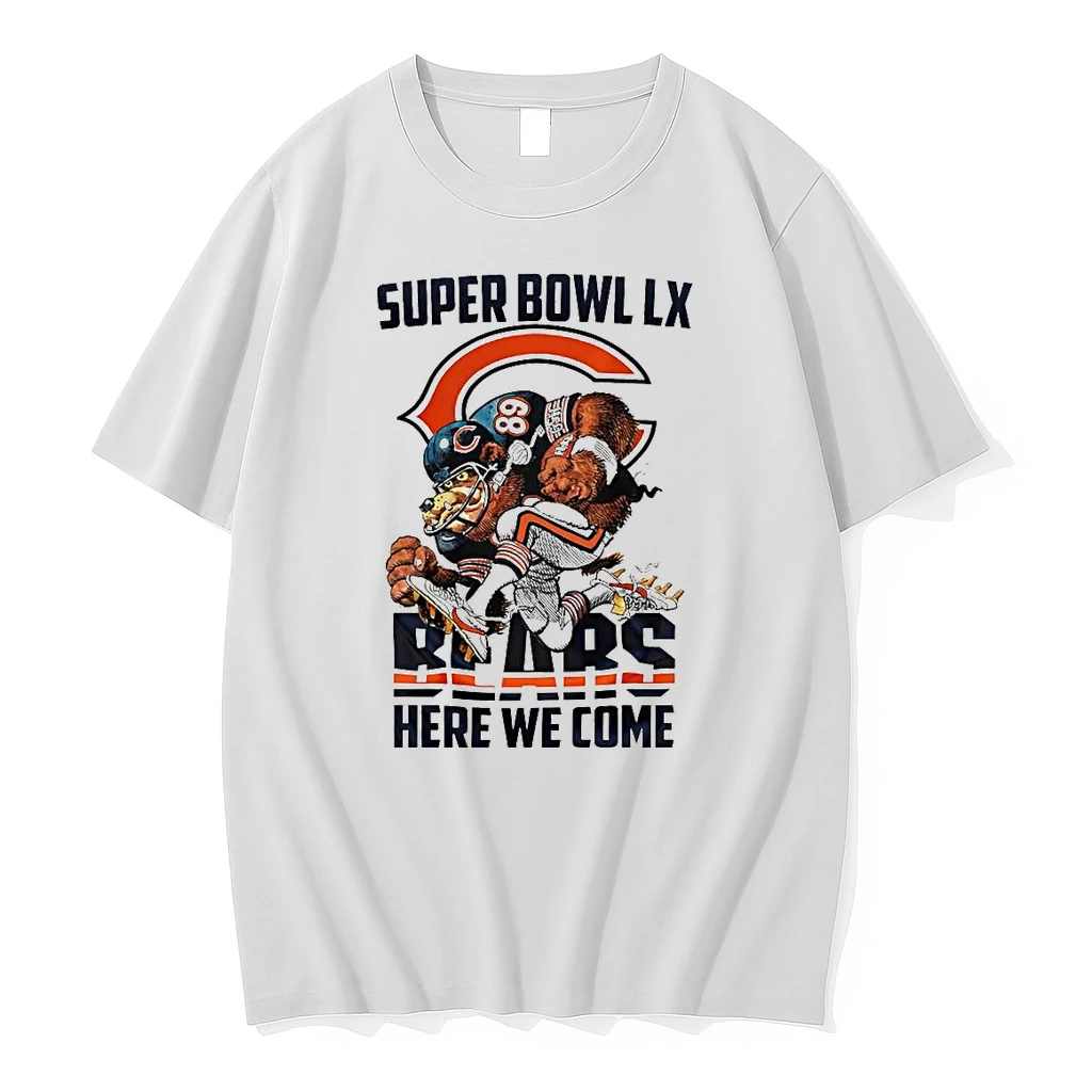 Chicago Bears Nfl 2025 Division Champions Super Bowl Lx Bears Here We Come Mascot Shirts