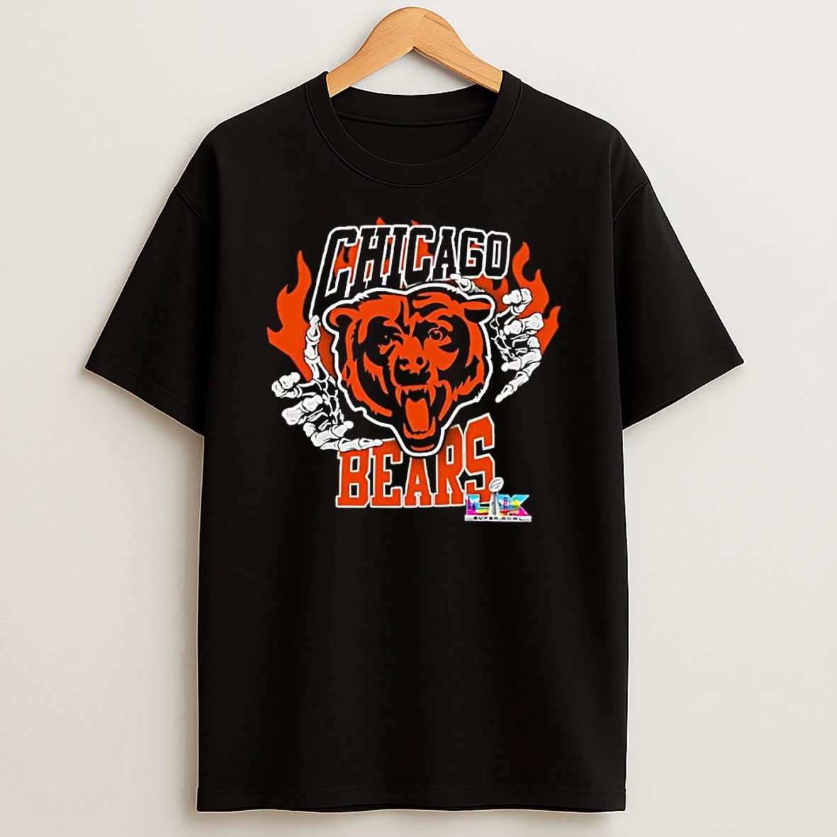 Chicago Bears Skeleton Hands Flaming Logo Lx Super Bowl Championship Shirts