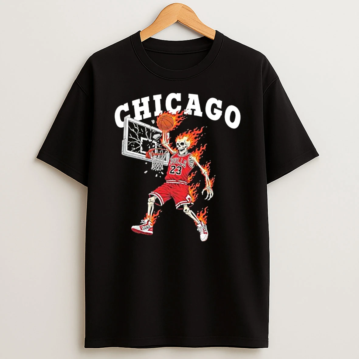Chicago Bulls Mens Basketball Skeleton Player Fire Shirts