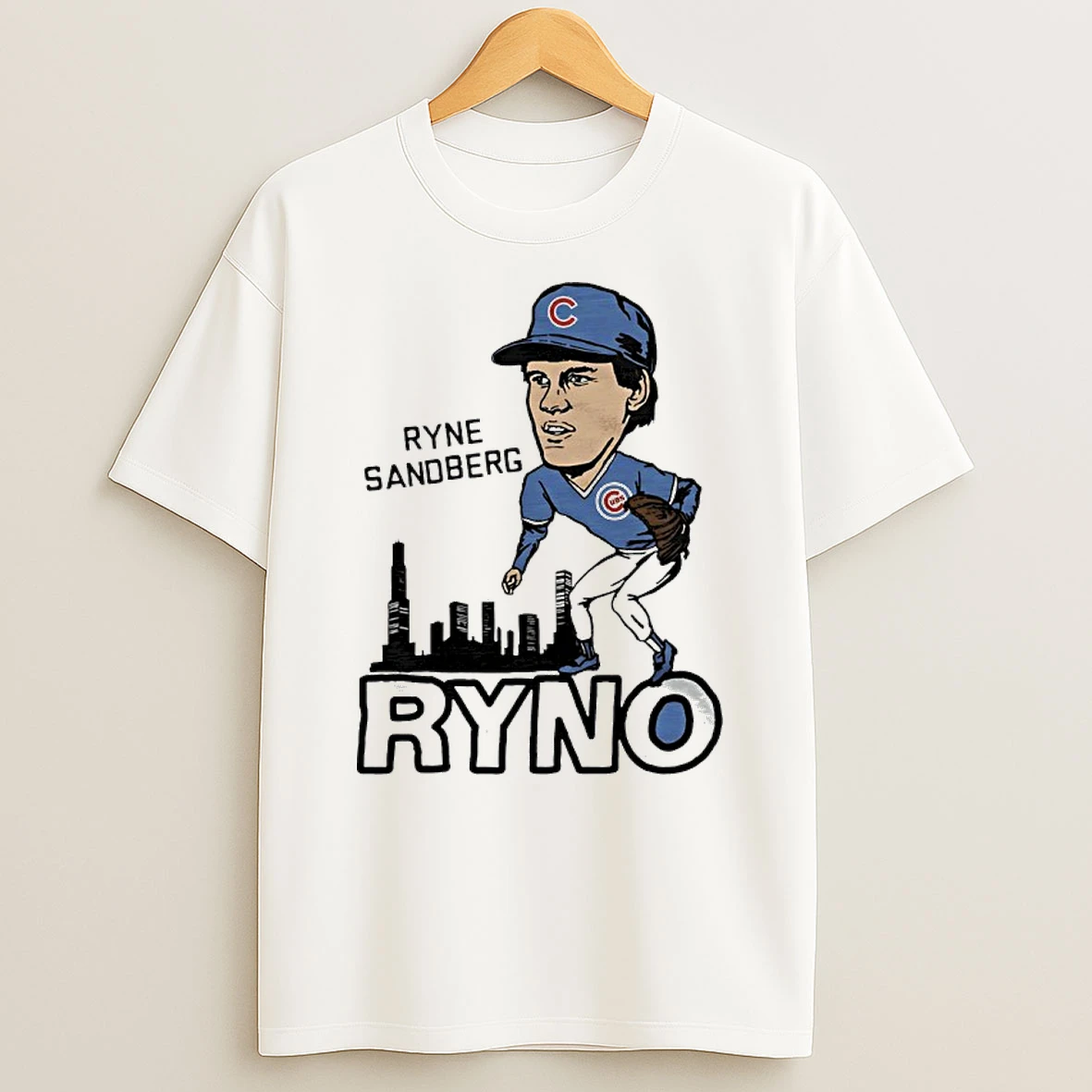 Chicago Cubs Ryne Sandberg Ryno City Skyline Player Caricature Shirts