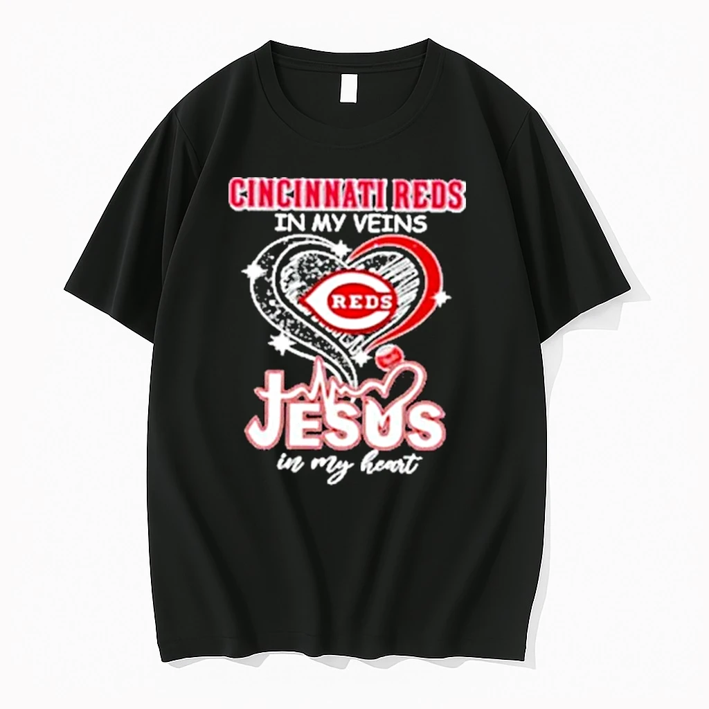 Cincinnati Reds In My Veins Jesus In My Heart Diamond Logo Shirts