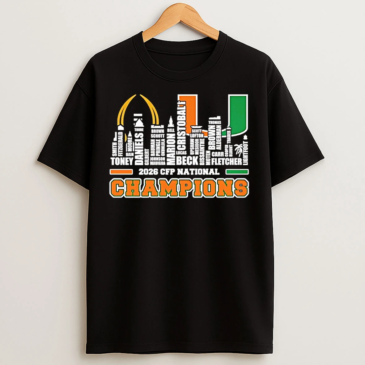 Classic 2026 Cfp National Champions Players Names City Skyline Miami Hurricanes T Shirts