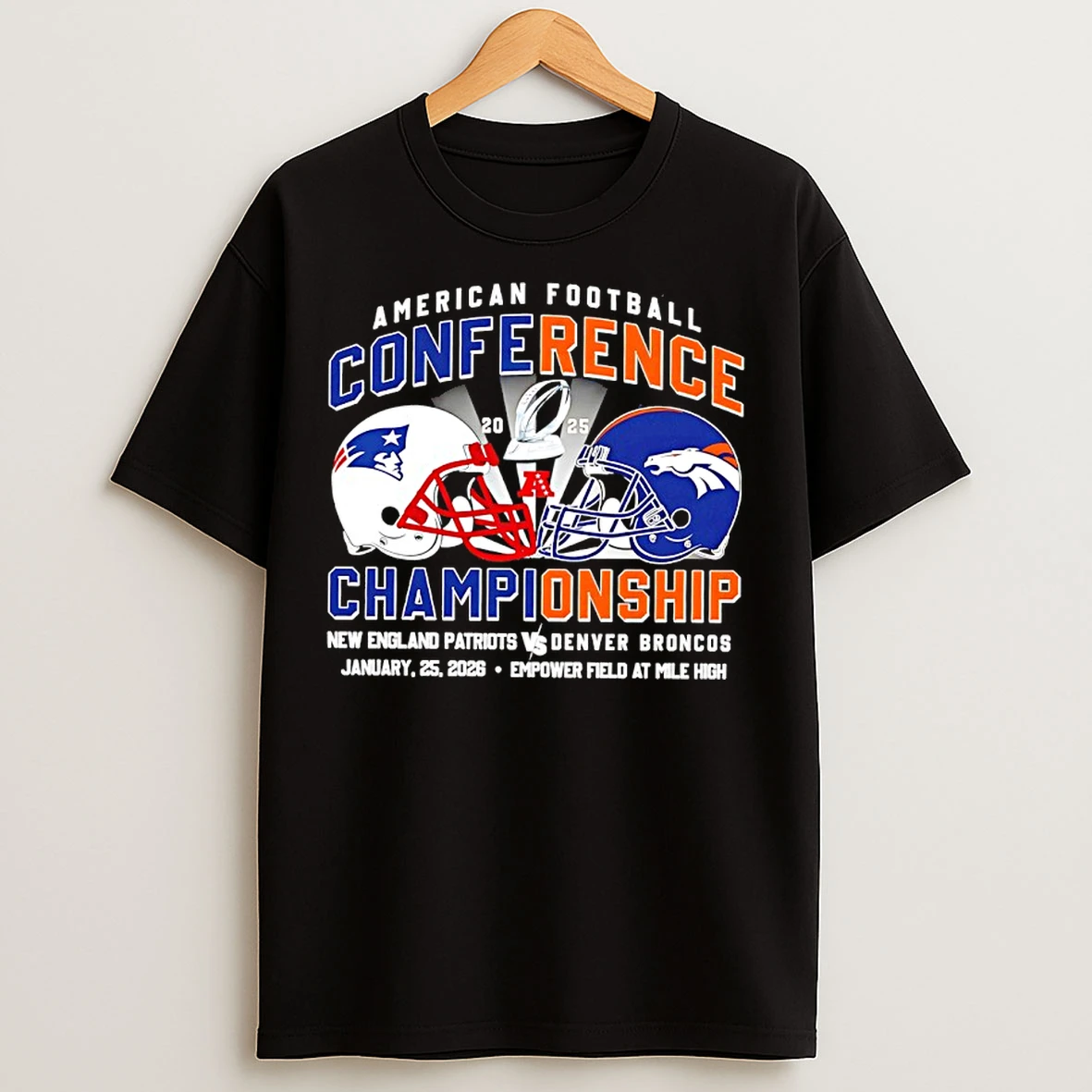 Classic American Football Conference Championship New England Patriots And Denver Broncos Jan 25 2026 Helmet T Shirts
