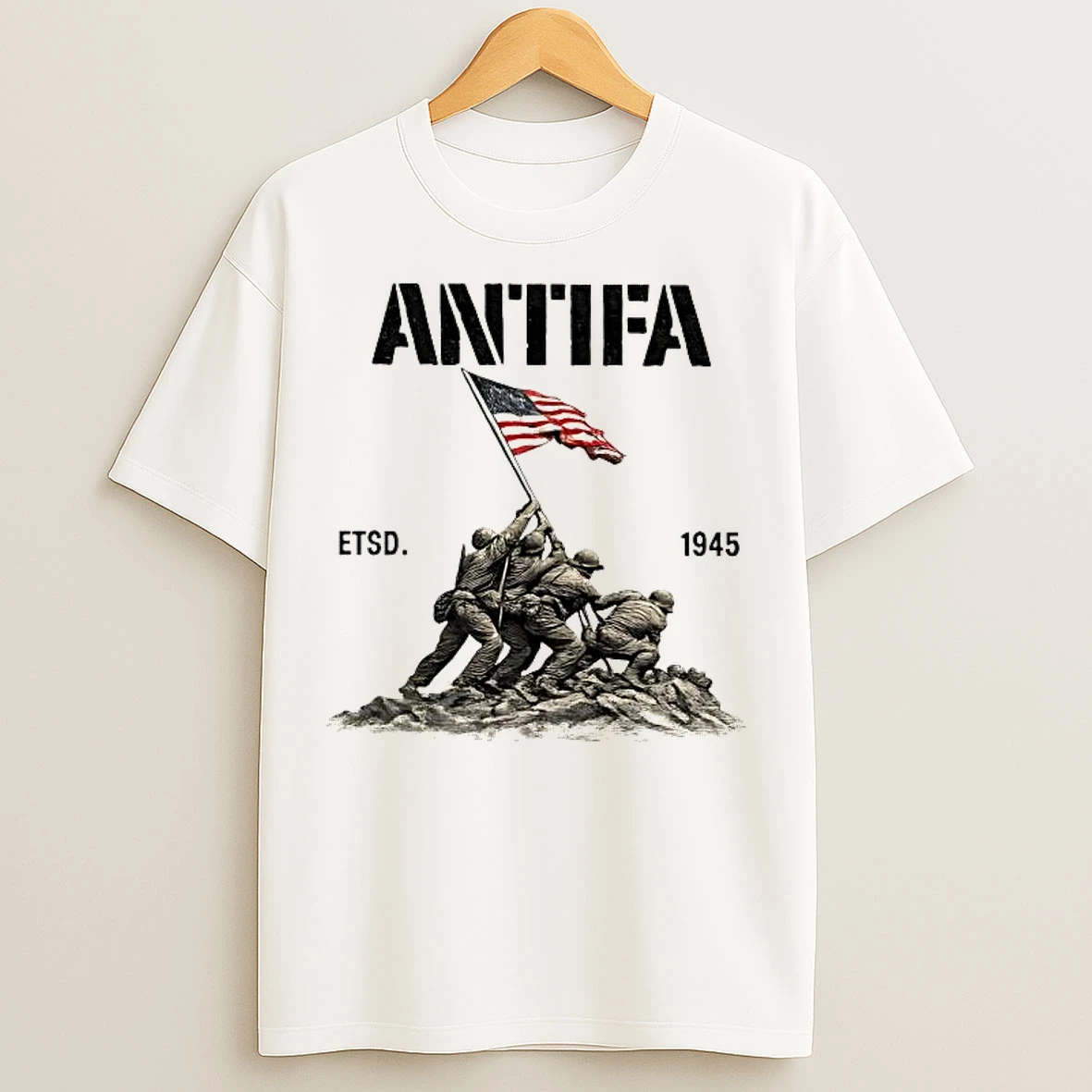 Classic American Flag Veterans Antifa Estd 1945 T Shirts