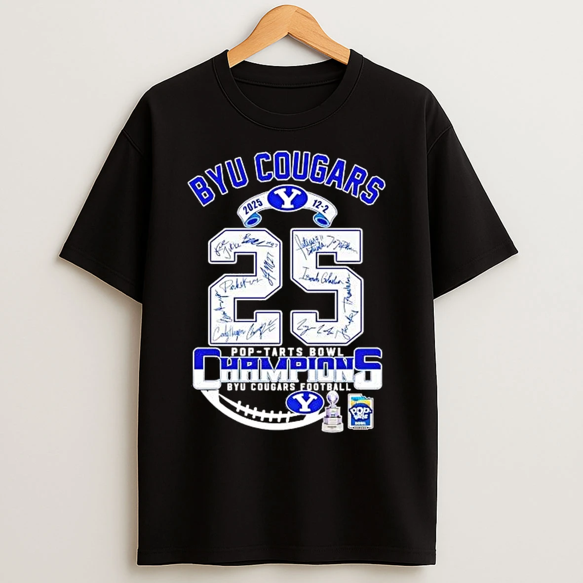 Classic Byu Cougars 2025 Pop Tarts Bowl Champions Trophy Signatures T Shirts