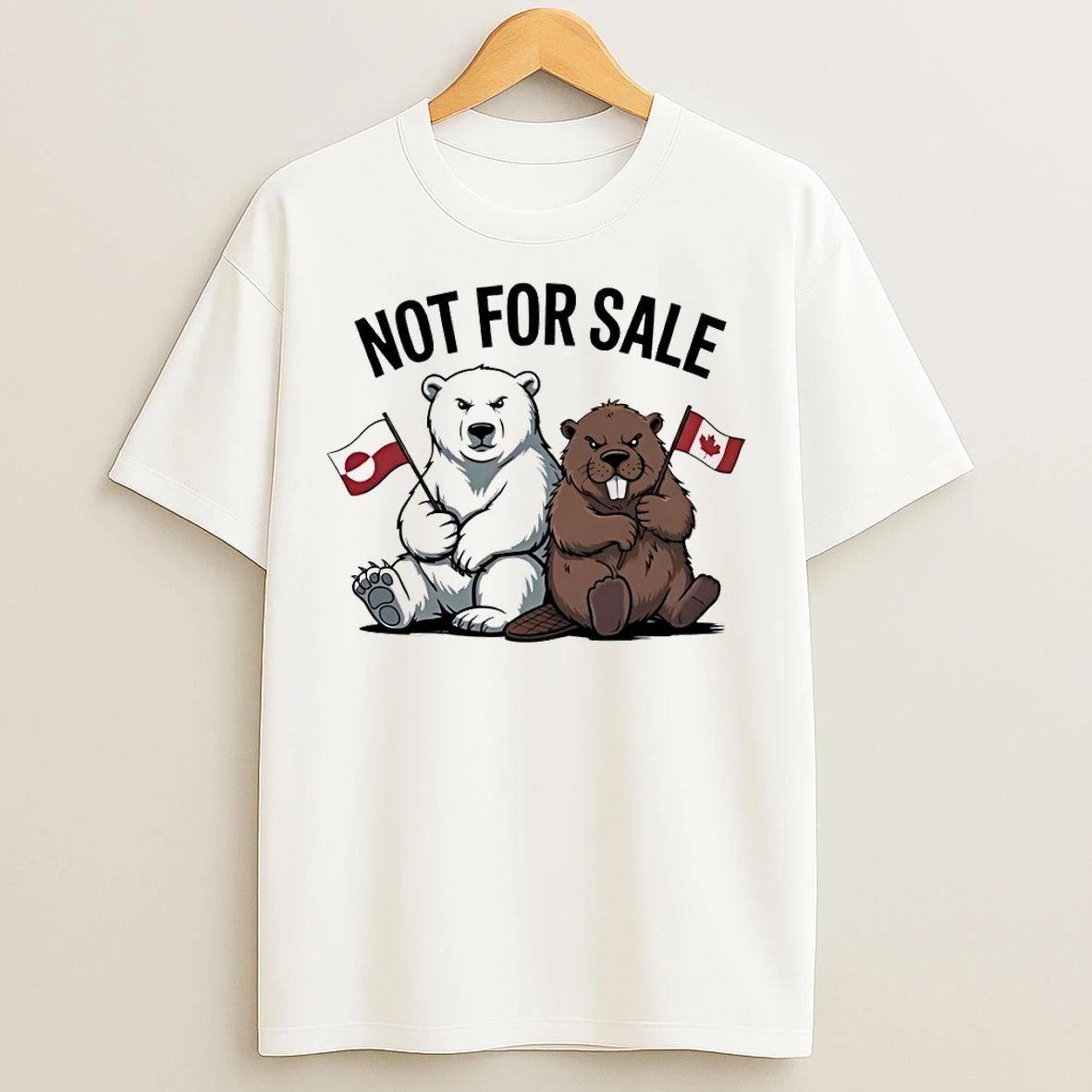 Classic Bear And Beaver Holding Flag Not For Sale Political Anti Maga T Shirts