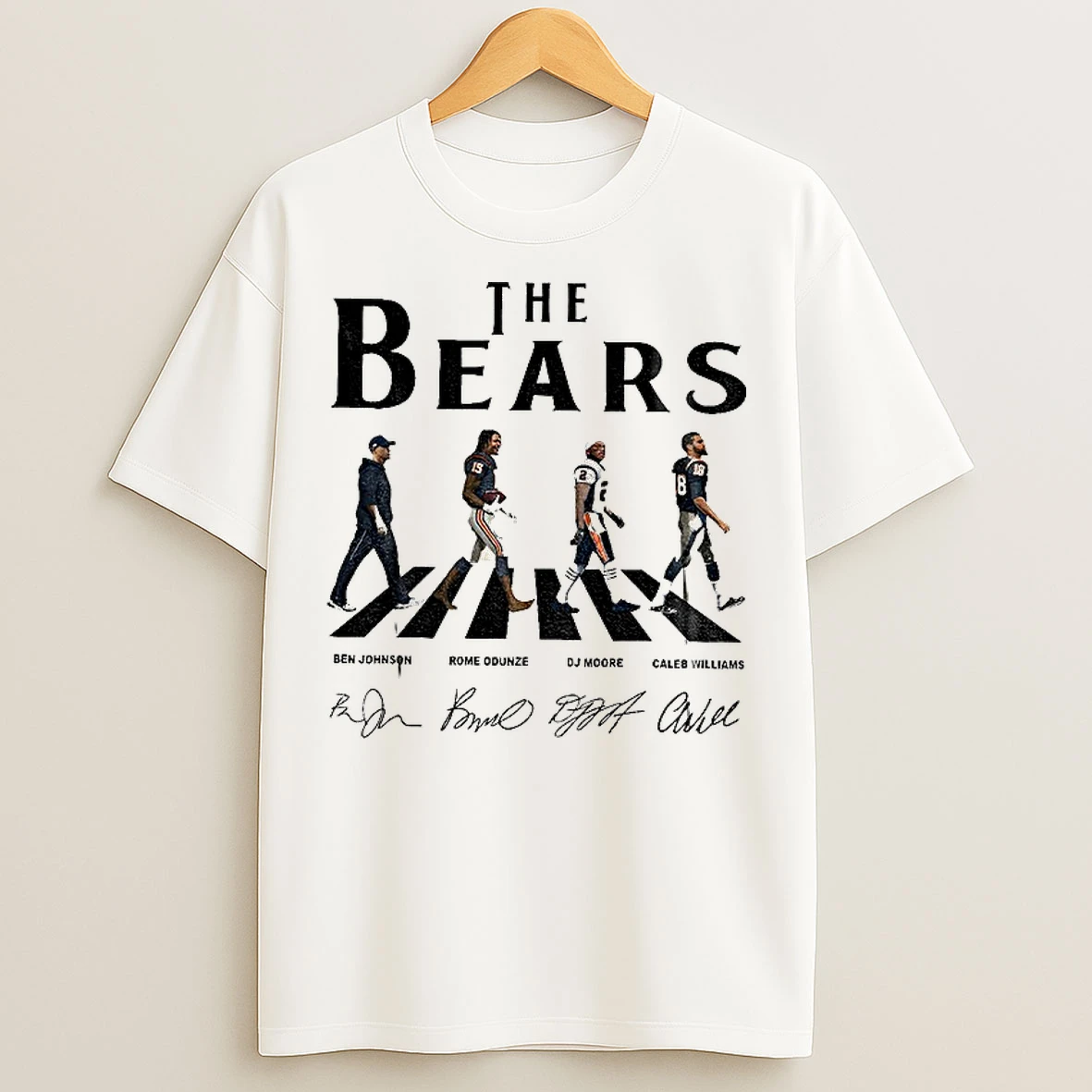 Classic Ben Johnson Rome Odunze Dj Moore Va Caleb Williams The Bears Abbey Road Chicago Bears Signatures T Shirts