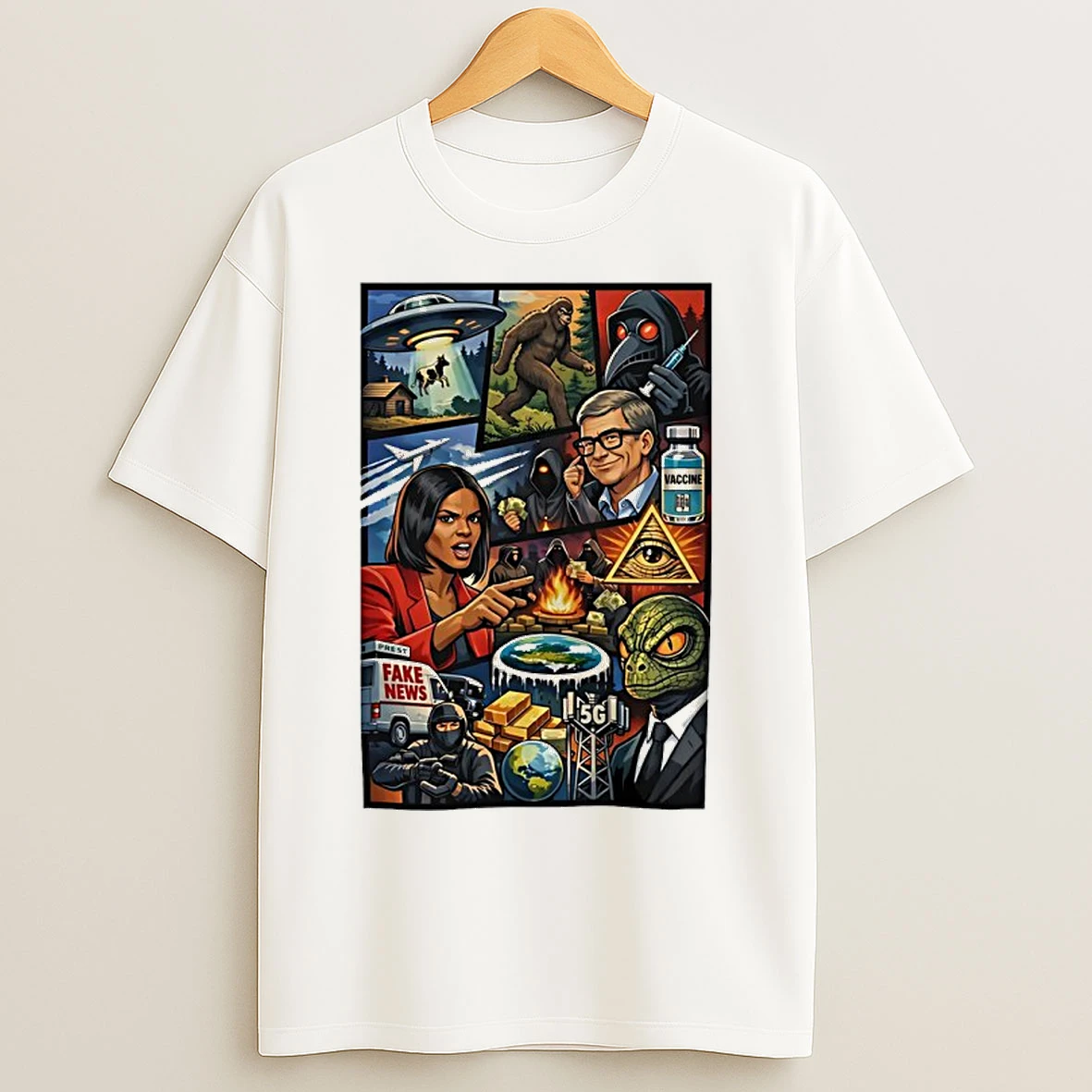 Classic Bill Gates Conspiracy Eye Of Providence Bigfoot Alien Fake News Vaccine Graphic T Shirts