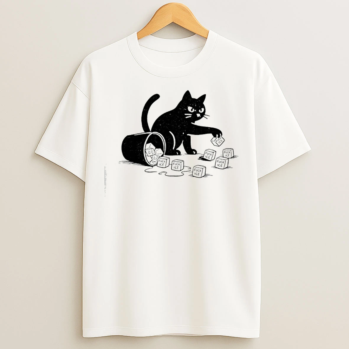 Classic Black Cat Fuck Ice Anti Trump T Shirts