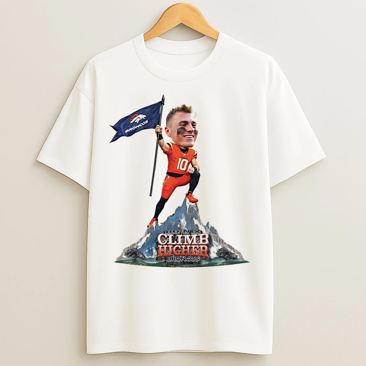 Classic Bo Nix Denver Broncos Climb Higher Caricature T Shirts