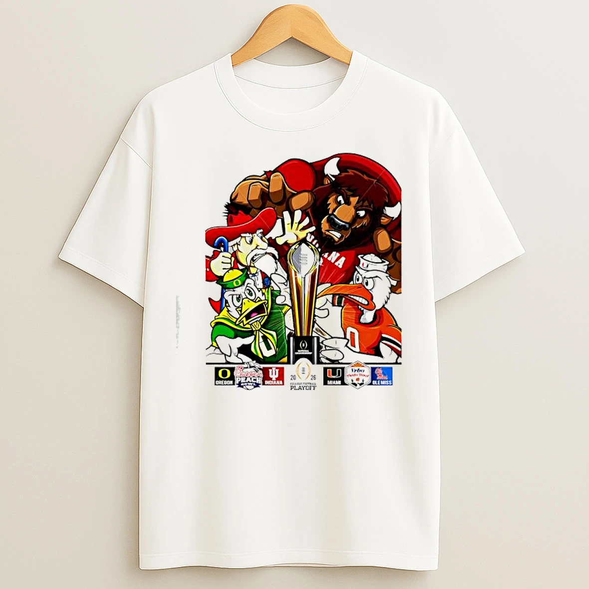 Classic Cfp National Champions Oregon X Indiana And Miami X Ole Miss 2026 Playoff Mascots T Shirts